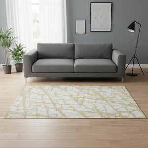 HomeRoots 5' X 8' Gold And Ivory Abstract Washable Area Rug - Stain Resistant, UV Protected, Modern Design 676832