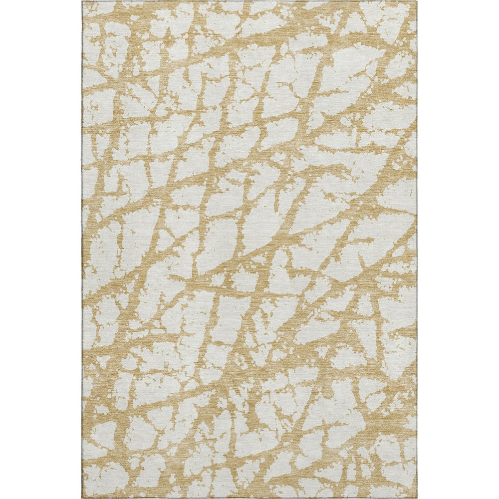 HomeRoots 9' X 12' Gold and Ivory Abstract Washable Area Rug - Durable, Stylish, UV Protected for Homes with Kids 676835