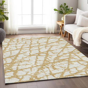 HomeRoots 10' Gold and Ivory Abstract Washable Area Rug - UV Protected, Durable, Stylish for Modern Homes 676836