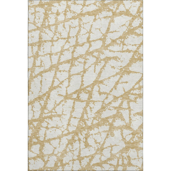 HomeRoots 10' Gold and Ivory Abstract Washable Area Rug - UV Protected, Durable, Stylish for Modern Homes 676836