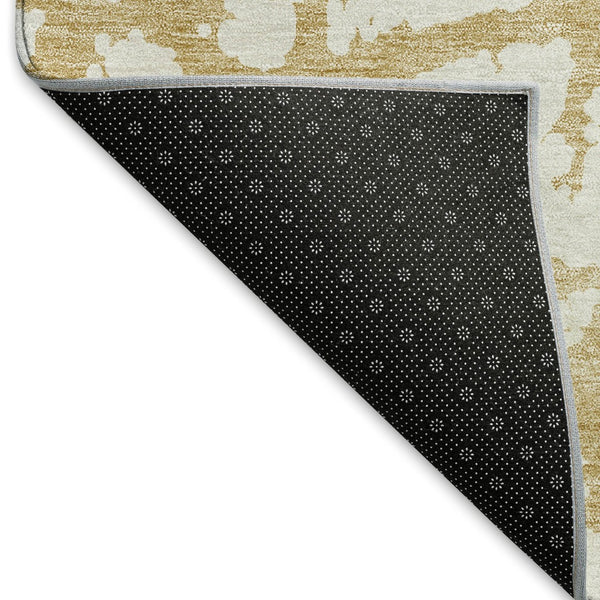 HomeRoots 10' Gold and Ivory Abstract Washable Area Rug - UV Protected, Durable, Stylish for Modern Homes 676836