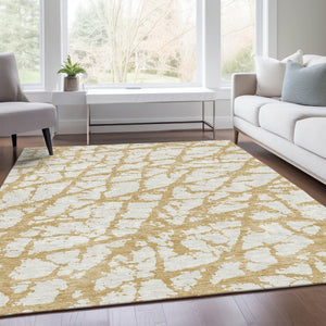 HomeRoots 10' Gold and Ivory Abstract Washable Area Rug - UV Protected, Durable, Stylish for Modern Homes 676836