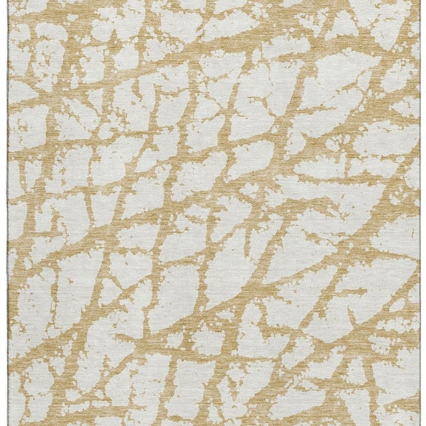 HomeRoots 10' Gold and Ivory Abstract Washable Area Rug - UV Protected, Durable, Stylish for Modern Homes 676836