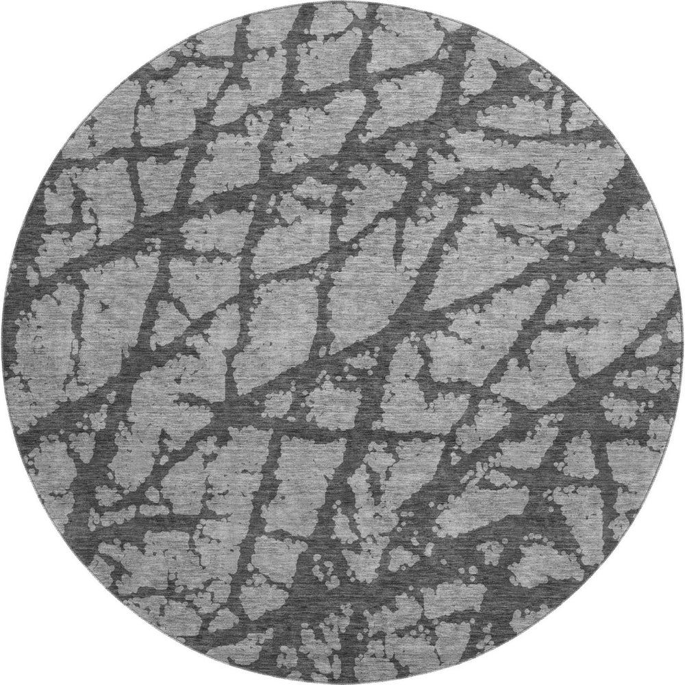 HomeRoots 8' Gray and Charcoal Abstract Washable Round Rug – Stylish, Durable, UV Protected for Modern Homes 676839