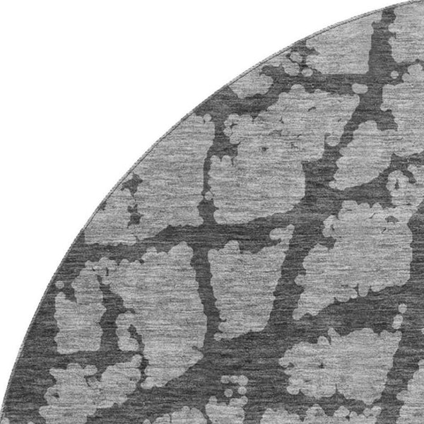 HomeRoots 8' Gray and Charcoal Abstract Washable Round Rug – Stylish, Durable, UV Protected for Modern Homes 676839