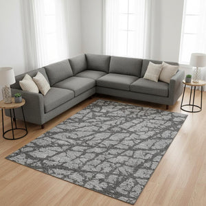 HomeRoots 8' X 10' Gray and Charcoal Abstract Area Rug - Washable, Stain Resistant, UV Protected for Modern Homes 676840