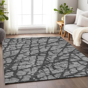 HomeRoots 8' X 10' Gray and Charcoal Abstract Area Rug - Washable, Stain Resistant, UV Protected for Modern Homes 676840