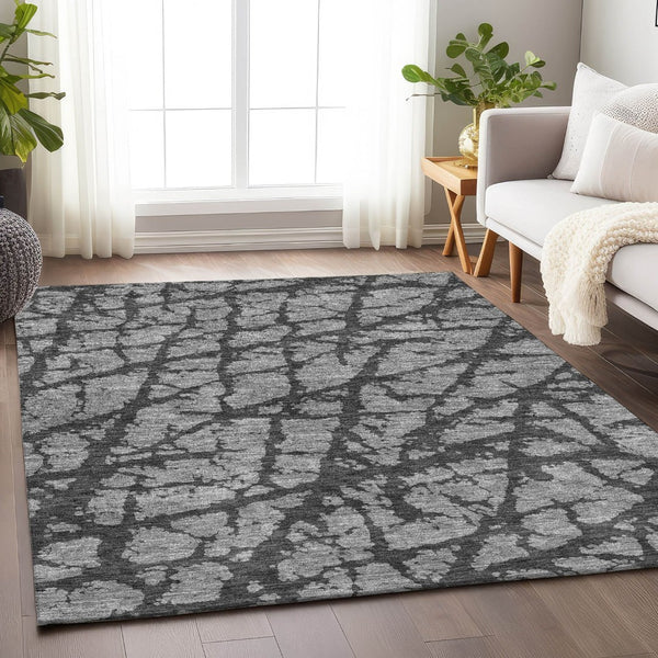 HomeRoots 8' X 10' Gray and Charcoal Abstract Area Rug - Washable, Stain Resistant, UV Protected for Modern Homes 676840
