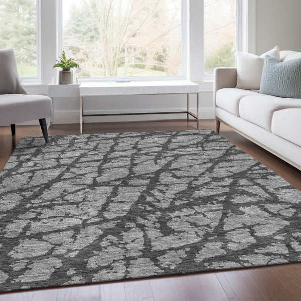 HomeRoots 8' X 10' Gray and Charcoal Abstract Area Rug - Washable, Stain Resistant, UV Protected for Modern Homes 676840