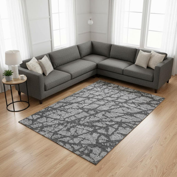 HomeRoots 9' X 12' Gray and Charcoal Abstract Washable Area Rug - Durable, UV-Protected, and Stylish for Homes 676841
