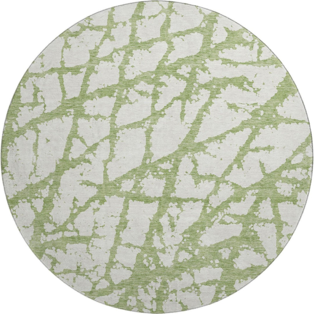 HomeRoots 8' Green and Ivory Abstract Round Rug - Washable, UV-Protected, Durable & Stylish for All Spaces! 676845