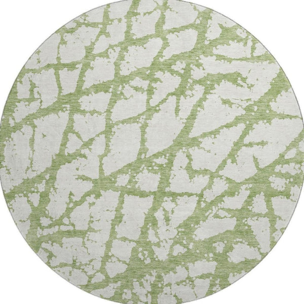 HomeRoots 8' Green and Ivory Abstract Round Rug - Washable, UV-Protected, Durable & Stylish for All Spaces! 676845