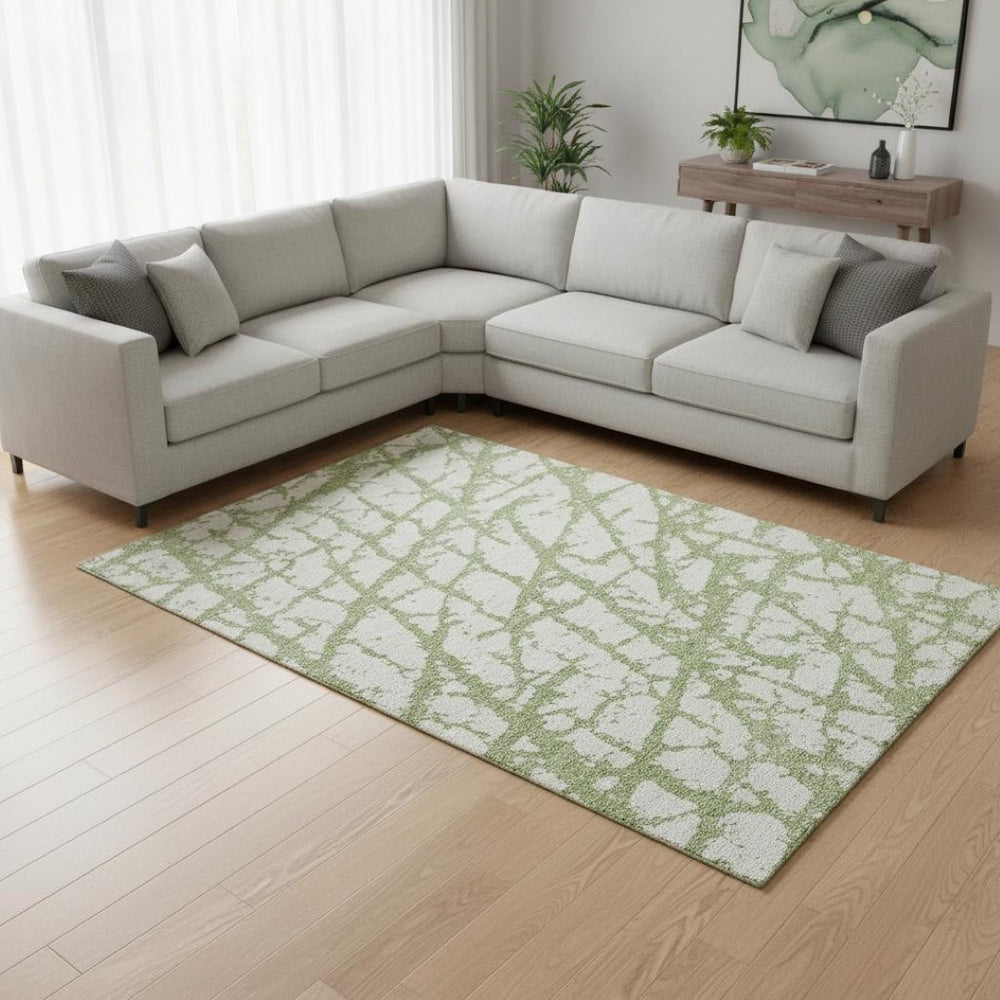 HomeRoots 8' X 10' Green And Ivory Abstract Area Rug - Washable, Stain-Resistant, UV Protected for Busy Homes 676846
