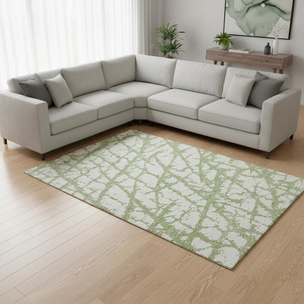 HomeRoots 8' X 10' Green And Ivory Abstract Area Rug - Washable, Stain-Resistant, UV Protected for Busy Homes 676846