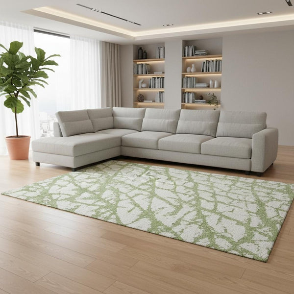 HomeRoots 9' X 12' Green And Ivory Abstract Washable Area Rug – Stylish, Durable, Stain-Resistant, UV Protected! 676847