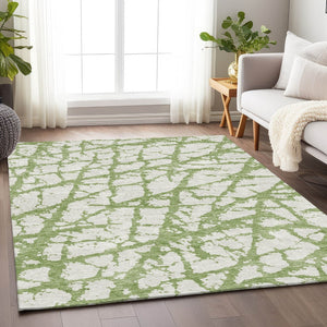 HomeRoots 9' X 12' Green And Ivory Abstract Washable Area Rug – Stylish, Durable, Stain-Resistant, UV Protected! 676847