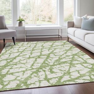 HomeRoots 9' X 12' Green And Ivory Abstract Washable Area Rug – Stylish, Durable, Stain-Resistant, UV Protected! 676847
