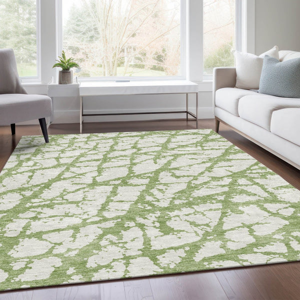 HomeRoots 9' X 12' Green And Ivory Abstract Washable Area Rug – Stylish, Durable, Stain-Resistant, UV Protected! 676847