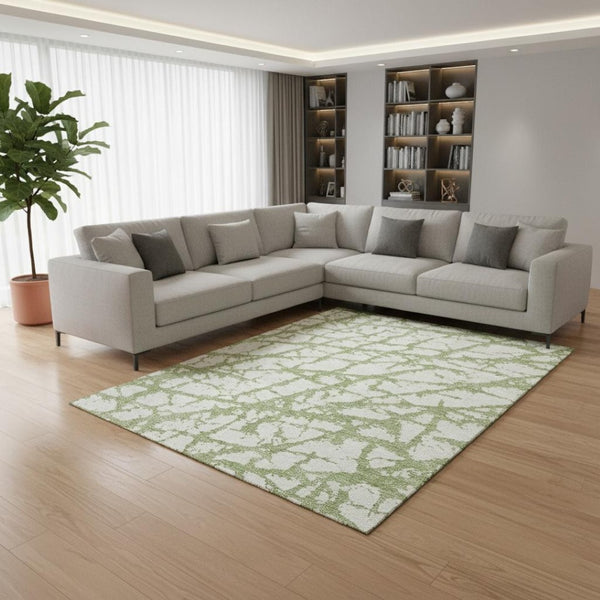 HomeRoots 10' Green & Ivory Abstract Washable Area Rug - UV Protected, Stain Resistant, Perfect for Busy Homes! 676848