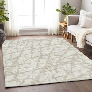 HomeRoots 5' X 8' Ivory & Beige Abstract Washable Area Rug - Durable, UV-Protected, Family-Friendly Design! 676850
