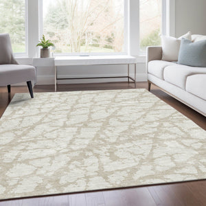 HomeRoots 5' X 8' Ivory & Beige Abstract Washable Area Rug - Durable, UV-Protected, Family-Friendly Design! 676850