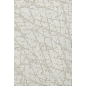 HomeRoots 5' X 8' Ivory & Beige Abstract Washable Area Rug - Durable, UV-Protected, Family-Friendly Design! 676850