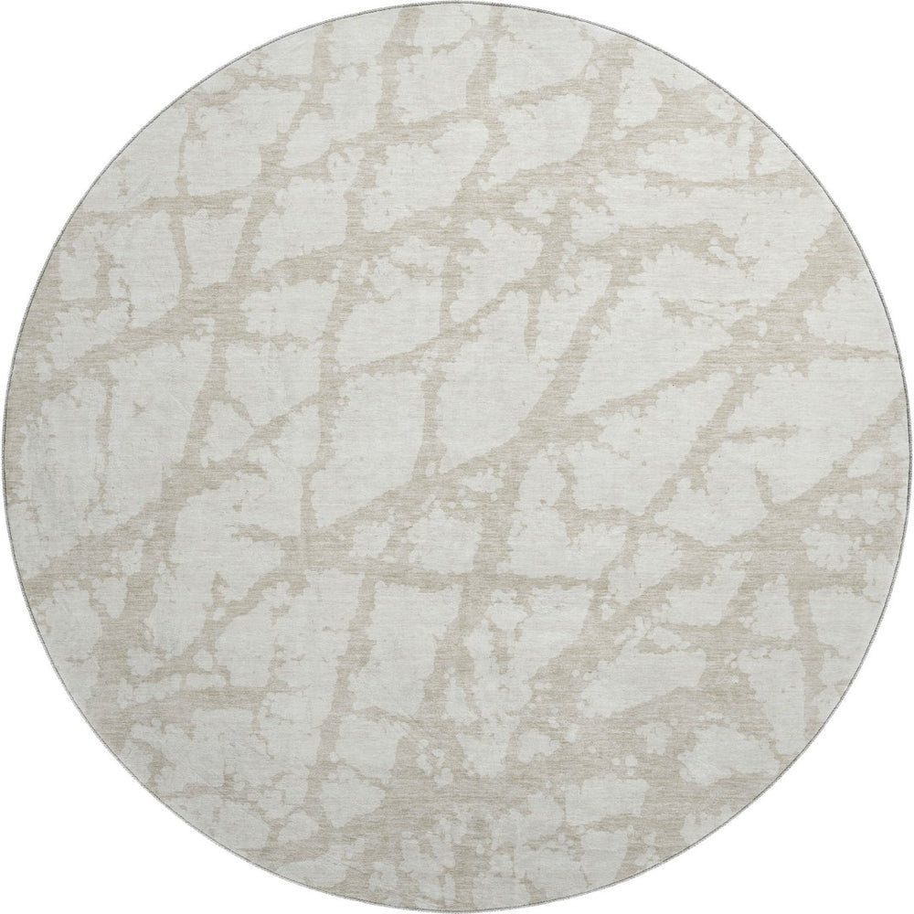 HomeRoots 8' Ivory and Beige Modern Abstract Round Rug – Durable, Stain-Resistant, UV Protected for Any Space 676851