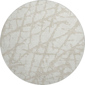 HomeRoots 8' Ivory and Beige Modern Abstract Round Rug – Durable, Stain-Resistant, UV Protected for Any Space 676851