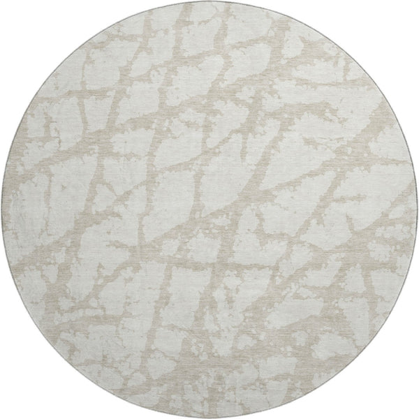 HomeRoots 8' Ivory and Beige Modern Abstract Round Rug – Durable, Stain-Resistant, UV Protected for Any Space 676851