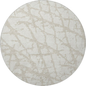 HomeRoots 8' Ivory and Beige Modern Abstract Round Rug – Durable, Stain-Resistant, UV Protected for Any Space 676851