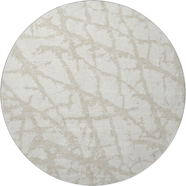 HomeRoots 8' Ivory and Beige Modern Abstract Round Rug – Durable, Stain-Resistant, UV Protected for Any Space 676851