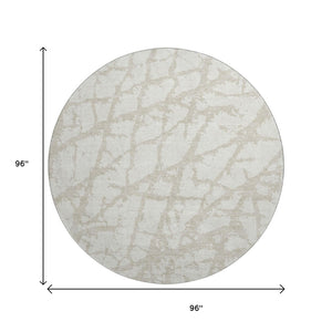 HomeRoots 8' Ivory and Beige Modern Abstract Round Rug – Durable, Stain-Resistant, UV Protected for Any Space 676851