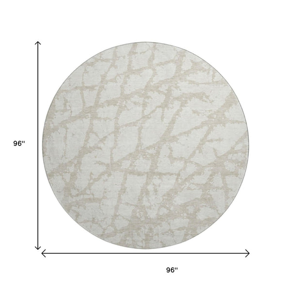 HomeRoots 8' Ivory and Beige Modern Abstract Round Rug – Durable, Stain-Resistant, UV Protected for Any Space 676851
