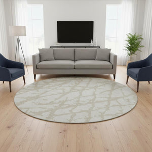 HomeRoots 8' Ivory and Beige Modern Abstract Round Rug – Durable, Stain-Resistant, UV Protected for Any Space 676851