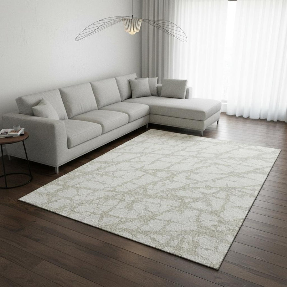 HomeRoots 9' X 12' Ivory and Beige Abstract Washable Area Rug - Modern, UV Protected, Stain Resistant Design 676853
