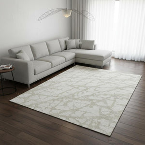 HomeRoots 9' X 12' Ivory and Beige Abstract Washable Area Rug - Modern, UV Protected, Stain Resistant Design 676853