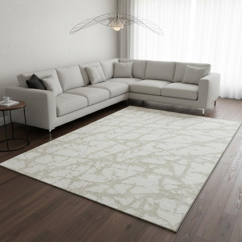 HomeRoots 10' X 14' Ivory and Beige Abstract Washable Area Rug – Stylish, Durable, UV-Protected for Busy Homes 676854