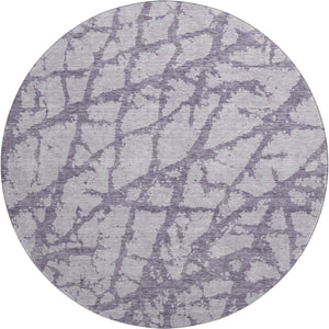 HomeRoots 8' Contemporary Lavender & Beige Abstract Round Rug - Washable, UV Protected, Stain Resistant Design 676857