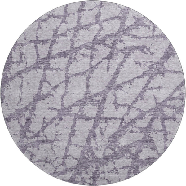 HomeRoots 8' Contemporary Lavender & Beige Abstract Round Rug - Washable, UV Protected, Stain Resistant Design 676857