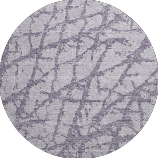 HomeRoots 8' Contemporary Lavender & Beige Abstract Round Rug - Washable, UV Protected, Stain Resistant Design 676857
