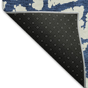 HomeRoots 5' X 8' Navy Blue & Ivory Abstract Area Rug - Stylish, Washable, UV-Protected for Modern Homes 676862