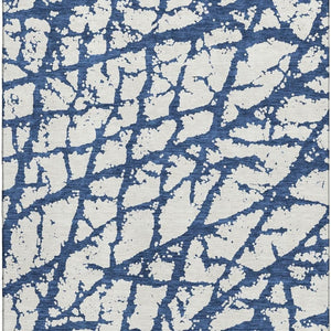 HomeRoots 5' X 8' Navy Blue & Ivory Abstract Area Rug - Stylish, Washable, UV-Protected for Modern Homes 676862
