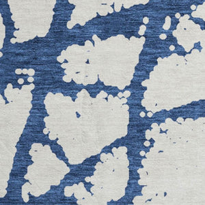 HomeRoots 8' Navy Blue & Ivory Abstract Round Rug - Stylish, Washable, UV-Protected, Perfect for High Traffic Areas 676863