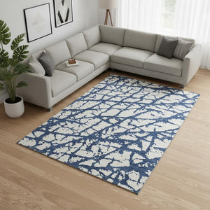 HomeRoots 8' X 10' Navy Blue & Ivory Abstract Washable Area Rug - Durable, UV-Protected, Modern Elegance 676864