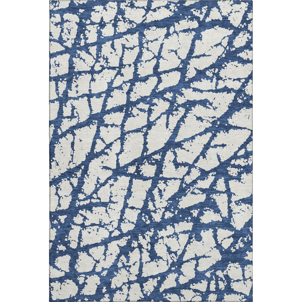 HomeRoots 8' X 10' Navy Blue & Ivory Abstract Washable Area Rug - Durable, UV-Protected, Modern Elegance 676864