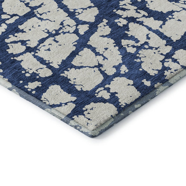 HomeRoots 8' X 10' Navy Blue & Ivory Abstract Washable Area Rug - Durable, UV-Protected, Modern Elegance 676864
