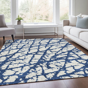 HomeRoots 8' X 10' Navy Blue & Ivory Abstract Washable Area Rug - Durable, UV-Protected, Modern Elegance 676864
