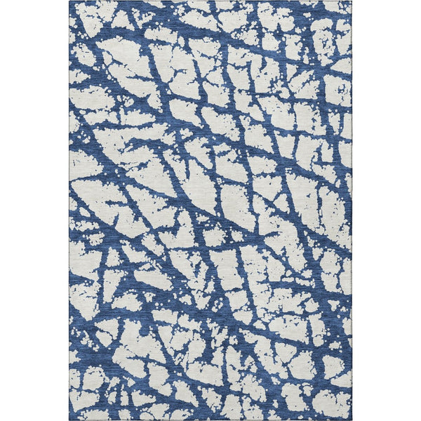 HomeRoots 8' X 10' Navy Blue & Ivory Abstract Washable Area Rug - Durable, UV-Protected, Modern Elegance 676864