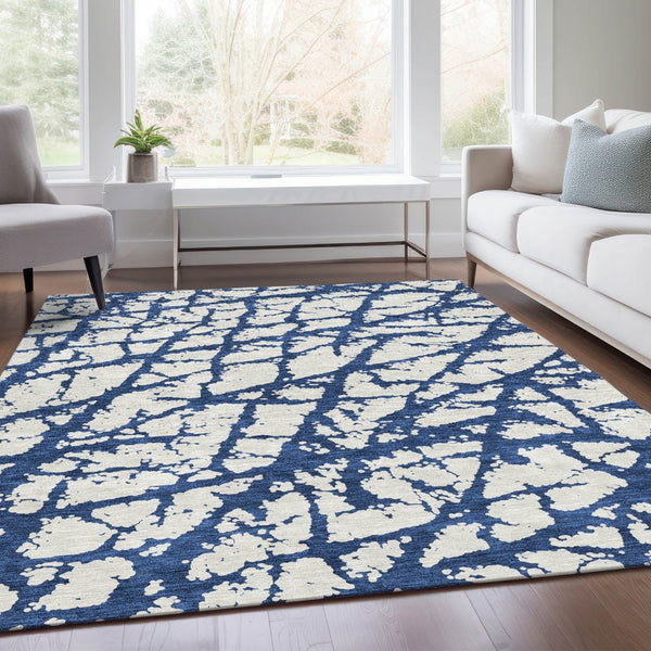 HomeRoots 9' X 12' Navy Blue & Ivory Abstract Area Rug – Washable, Stain-Resistant, UV Protected Elegance! 676865