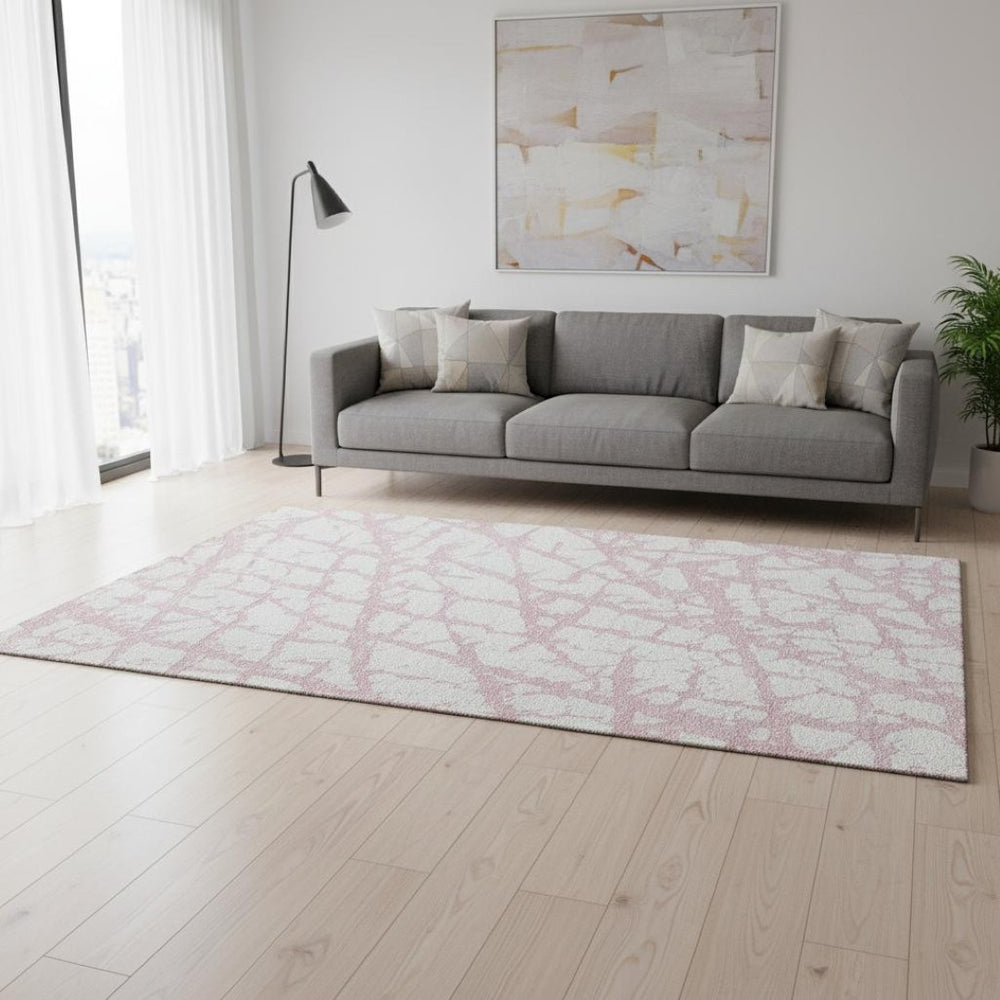 HomeRoots 5' X 8' Pink and Ivory Abstract Washable Area Rug – Soft, Durable, UV-Protected for Modern Homes 676868